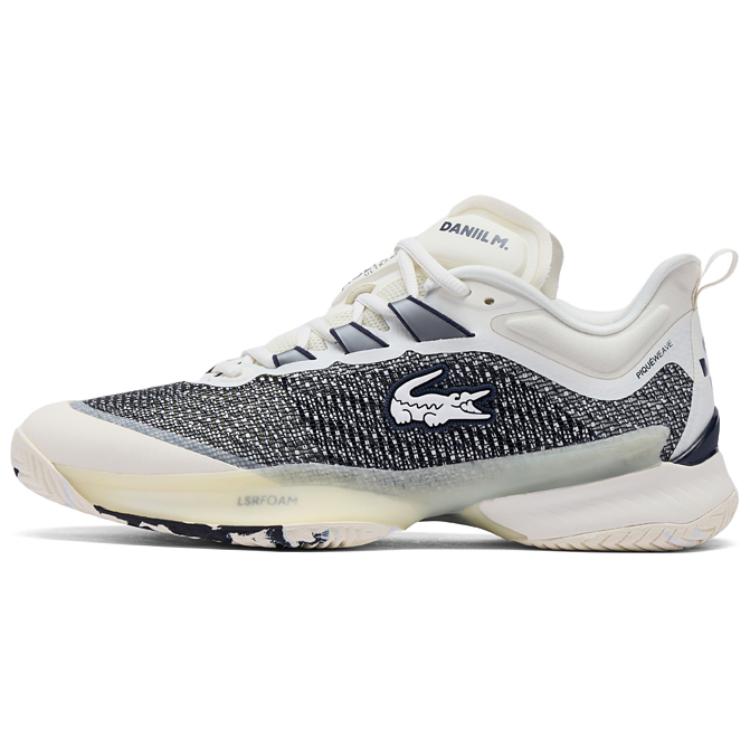 LACOSTE Abrasion Resistant Low Top Tennis Shoes Men's Ecru