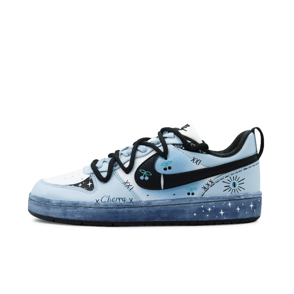 Nike Court Borough Skateboard Shoes Women's Low-Top Black/Blue/White/Silver