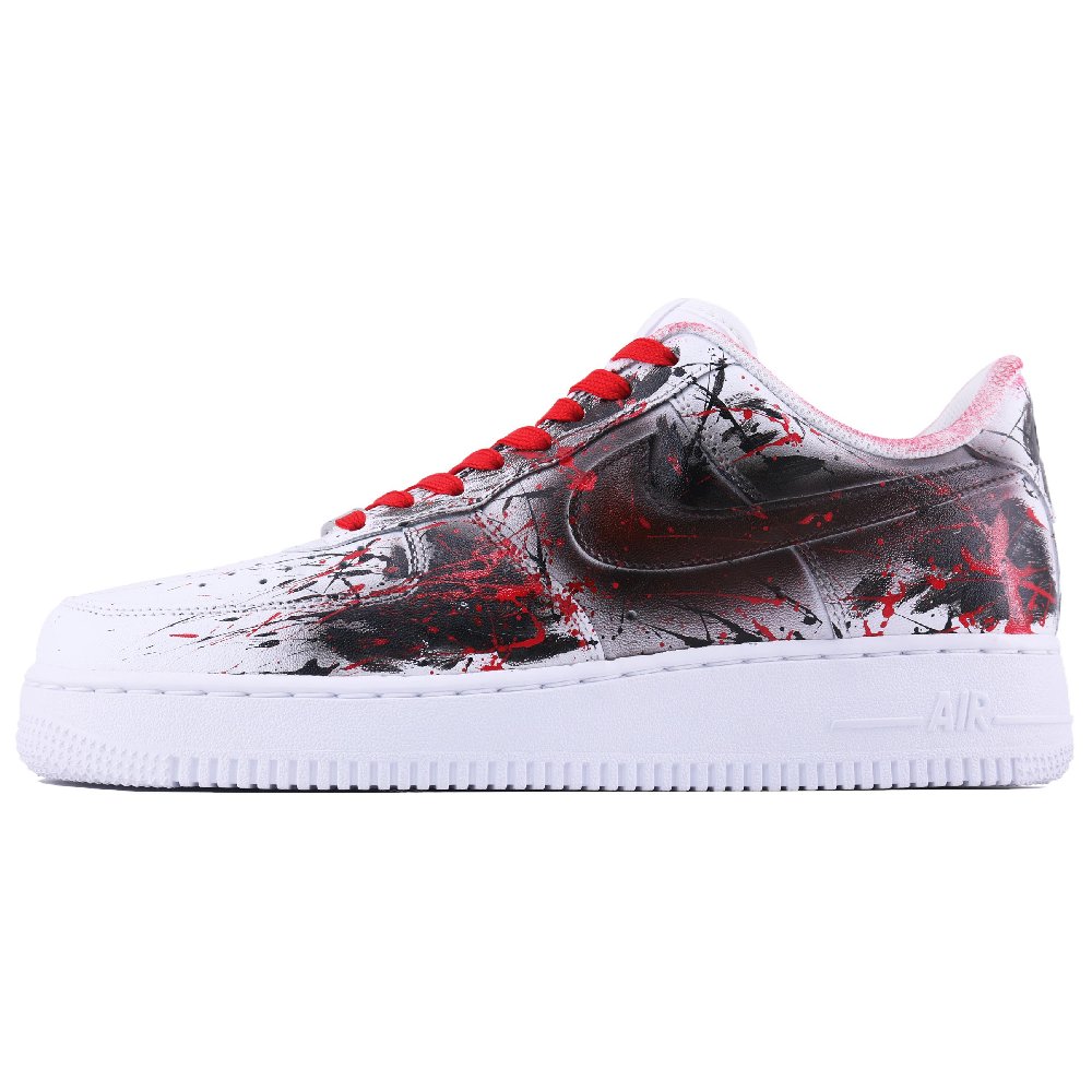 Nike Air Force 1 Graffiti Storm Abrasion Resistant Low Top Skateboard Shoes Men's White Black Red