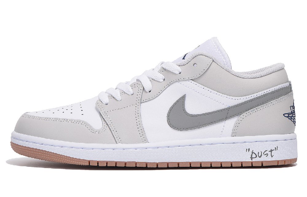 Jordan Air Jordan 1 Slip Resistant And Abrasion Resistant Coverage Low Top Vintage Basketball Shoes Unisex Light Gray