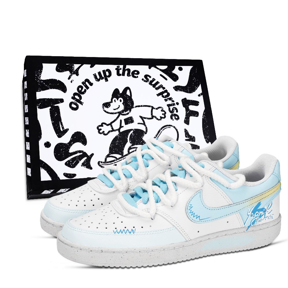 Nike Court Vision 1 Lightning Graffiti Box Abrasion Resistant Low Top Skateboard Shoes Men's Blue White