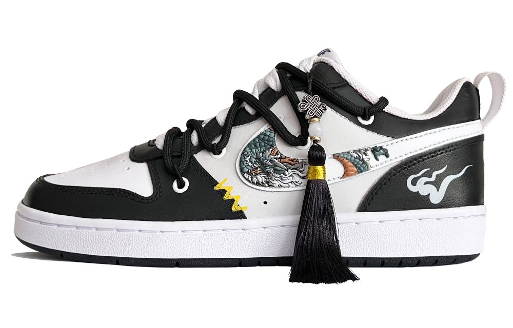 Nike Court Borough 2 Dark Ink Gilded Cushioning Lightweight Low-Top Skateboard Shoes GS Black White Gray