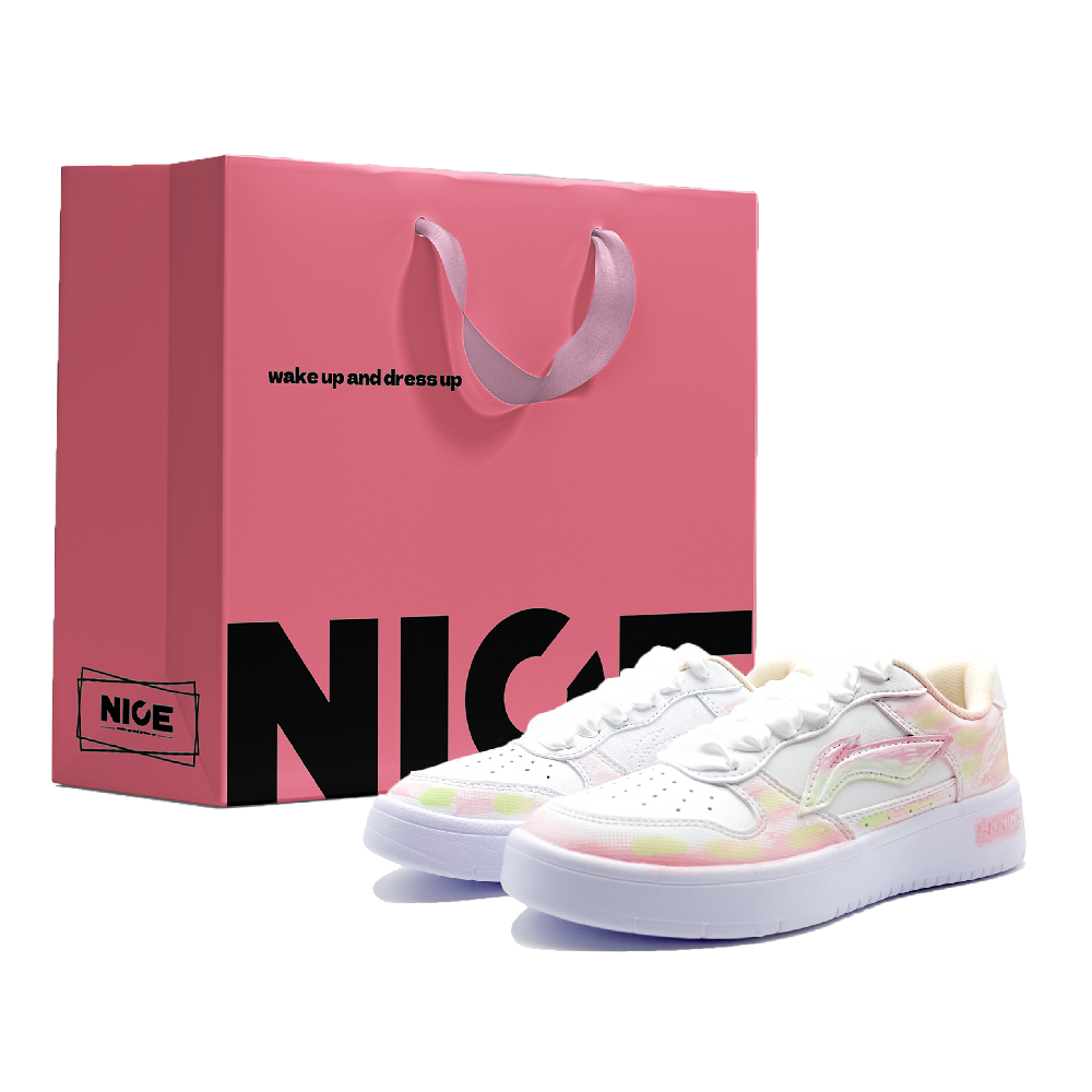 LiNing Pontoon Boats Slip Resistant And Breathable Low top Skateboard Shoes Women's Pink White