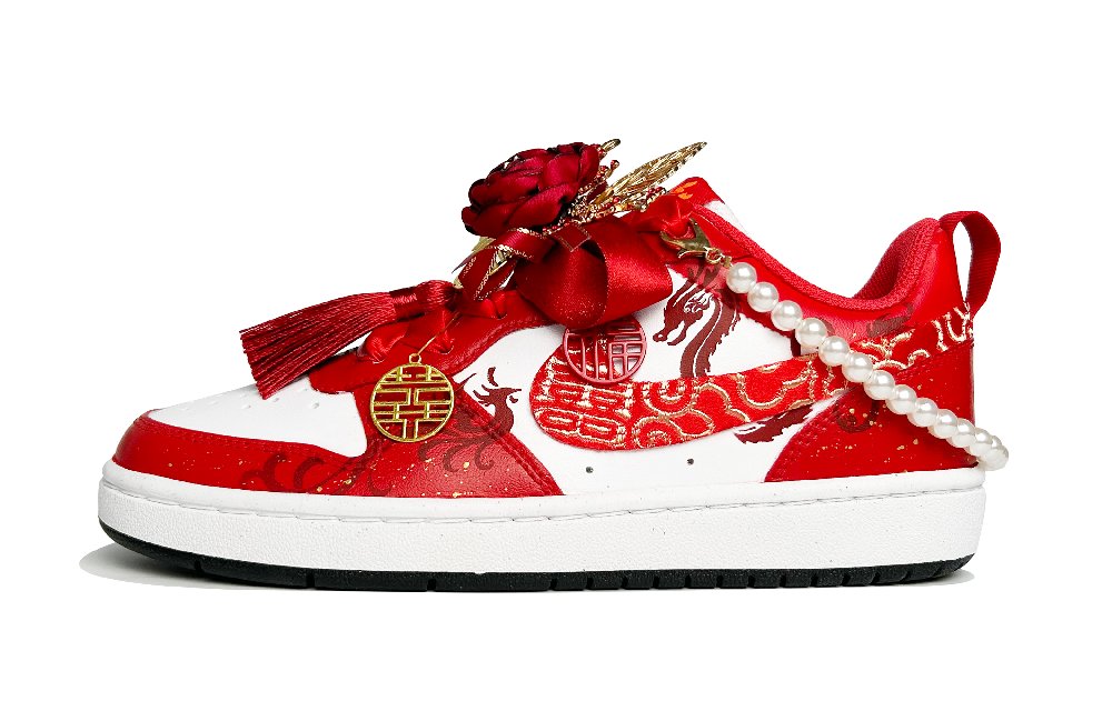 Nike Court Borough 2 Tiethe Knot Slip-Resistant Breathable Low-Top Skateboard Shoes Women's Red Gold