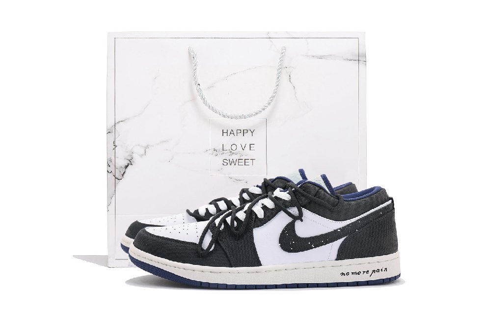 Jordan Air Jordan 1 Abrasion Resistant Low Top Vintage Basketball Shoes Men's White Gray Blue