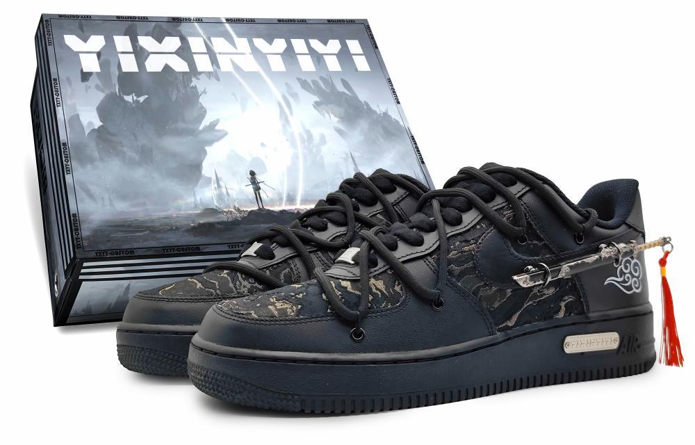 Nike Air Force 1 Low Low-Top Skateboard Shoes Men's Black Gold