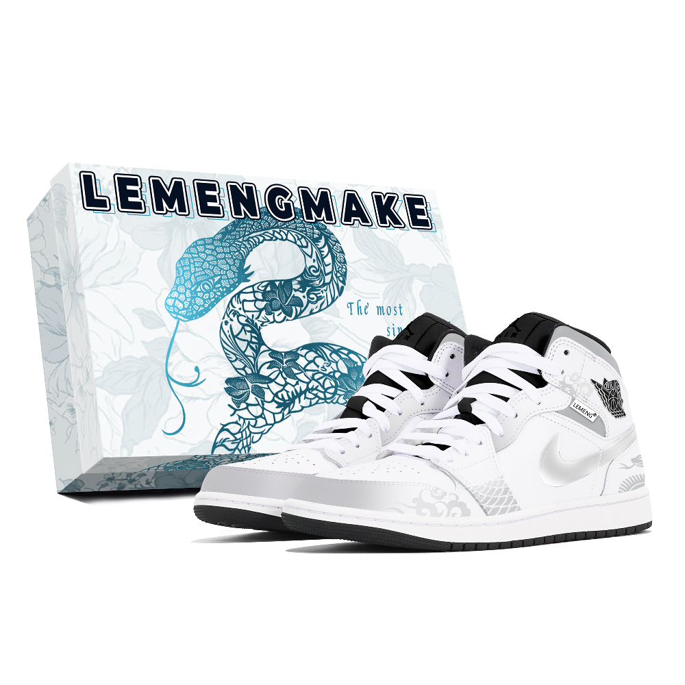 Jordan Air Jordan 1 Abrasion-Resistant Mid-Top Vintage Basketball Shoes Unisex Silver White