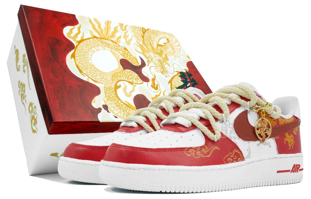 Nike Air Force 1 Kaleidoscope Box Dragon Raising Clouds Box Coverage Warm Low-Top Skateboard Shoes Unisex White Red