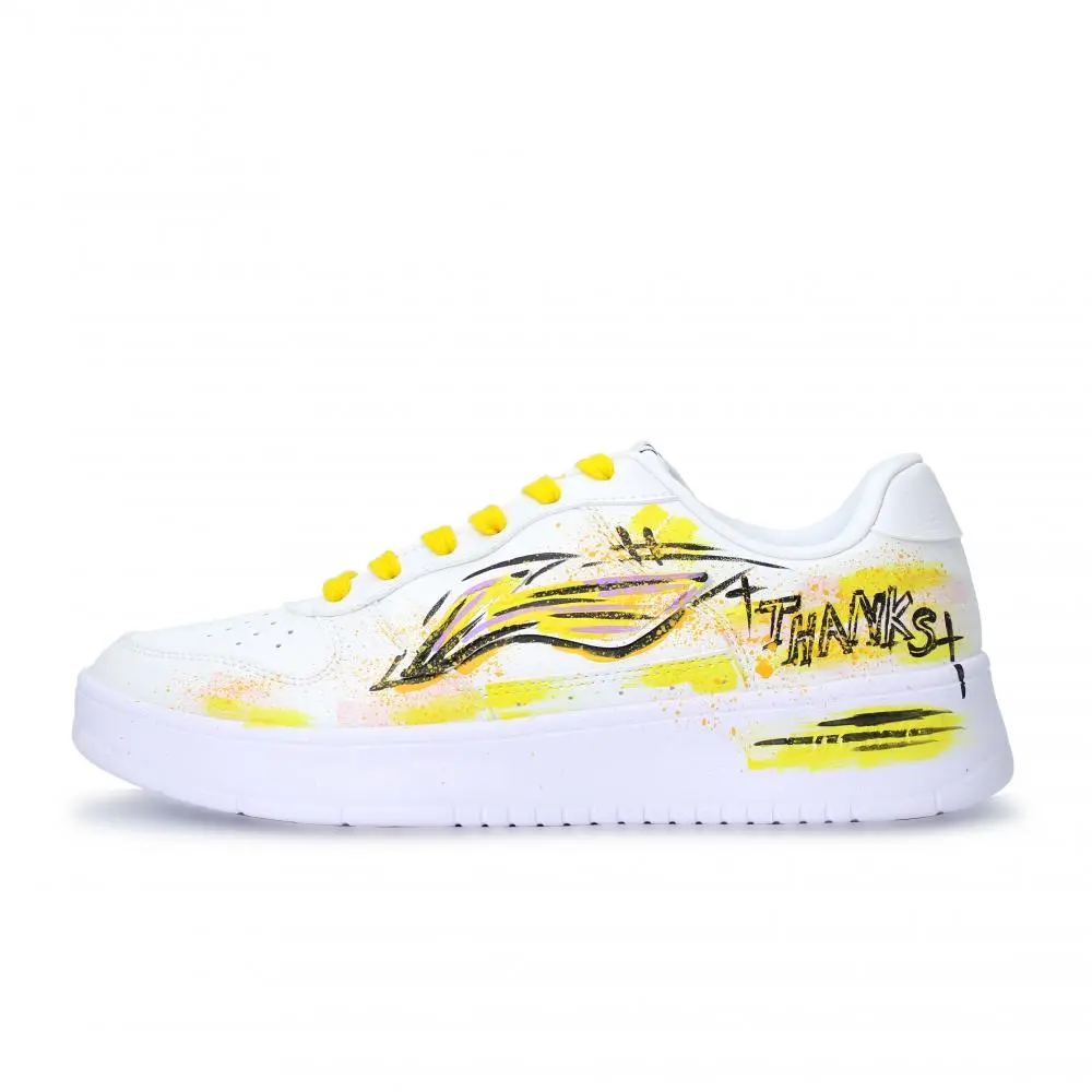 LiNing Pontoon Boats Abrasion Resistant, Lightweight, And Breathable Low top Skateboard Shoes Unisex White Yellow