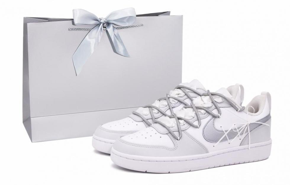Nike Court Borough Low Low-Top Skateboard Shoes Women's White Silver