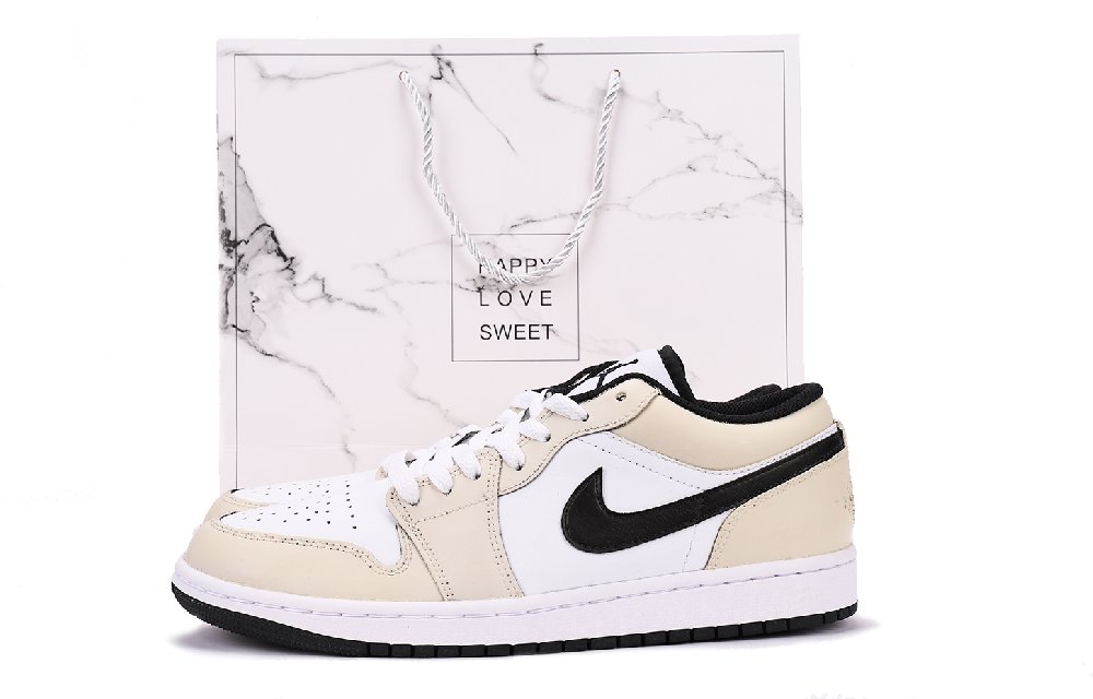 Jordan Air Jordan 1 Slip-Resistant Coverage Balance Impact-Resistant Low-Top Vintage Basketball Shoes Men's Apricot