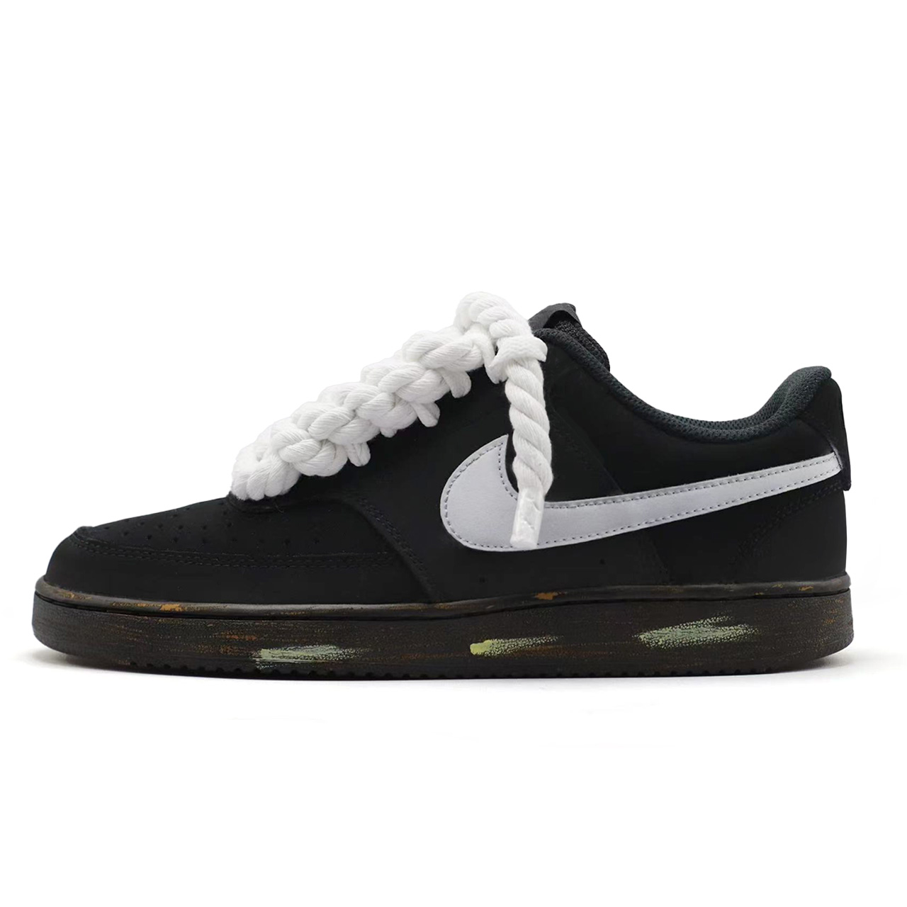 Nike Court Vision 1 Gothic Woven Cushioning, Wear Resistant Low top Skateboard Shoes Men's Black White