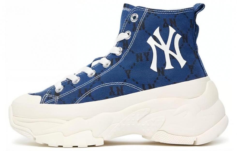 MLB Chunky High Anti-Slip Wear-Resistant High-Top Canvas Shoes Unisex Blue