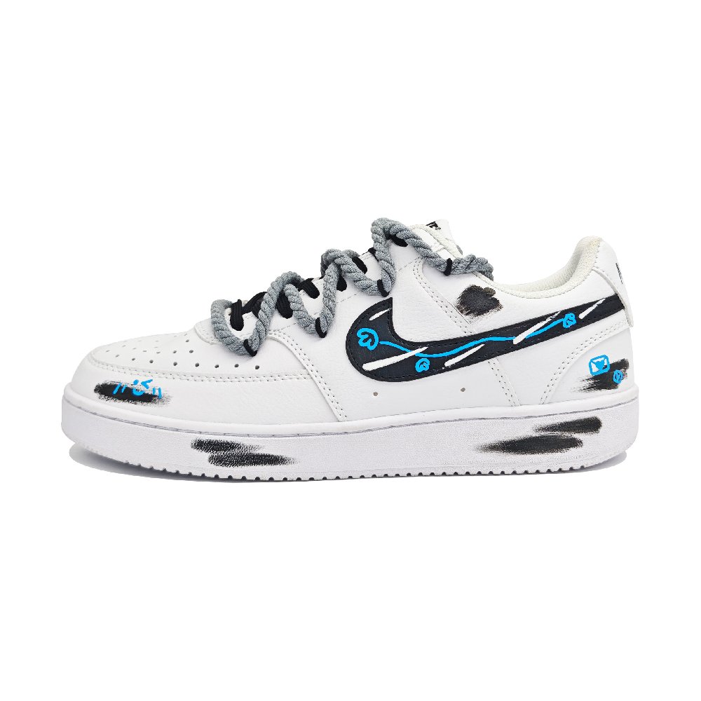 Nike Court Vision 1 Smile Messenger 2 Cushioning, Wear Resistant Low Top Skateboard Shoes Unisex Black White Blue