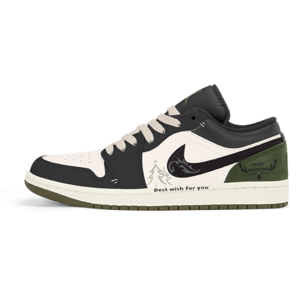 Jordan Air Jordan 1 Abrasion-Resistant Low-Top Vintage Basketball Shoes Unisex Black White Green