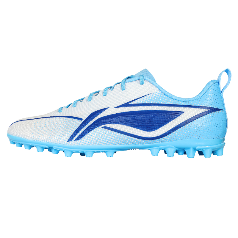 LiNing MG Rubber Short Studs Anti Slip Wear Resistant Soccer Shoes Men's Fluorescent Sky Blue