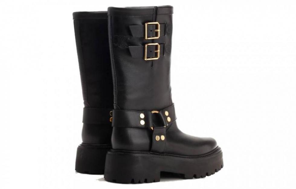 CELINE Engraved Logo Buckled Boots Women's
