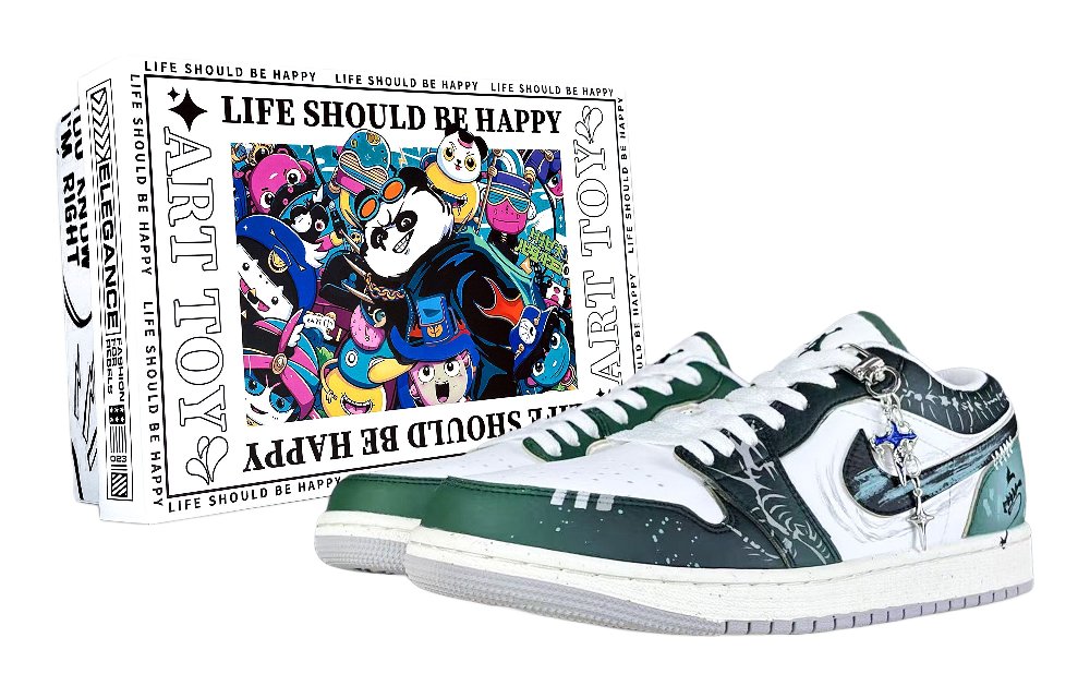 Jordan Air Jordan 1 Punk Card, Cretaceous Abrasion Resistant Low Top Vintage Basketball Shoes Men's Dark Green