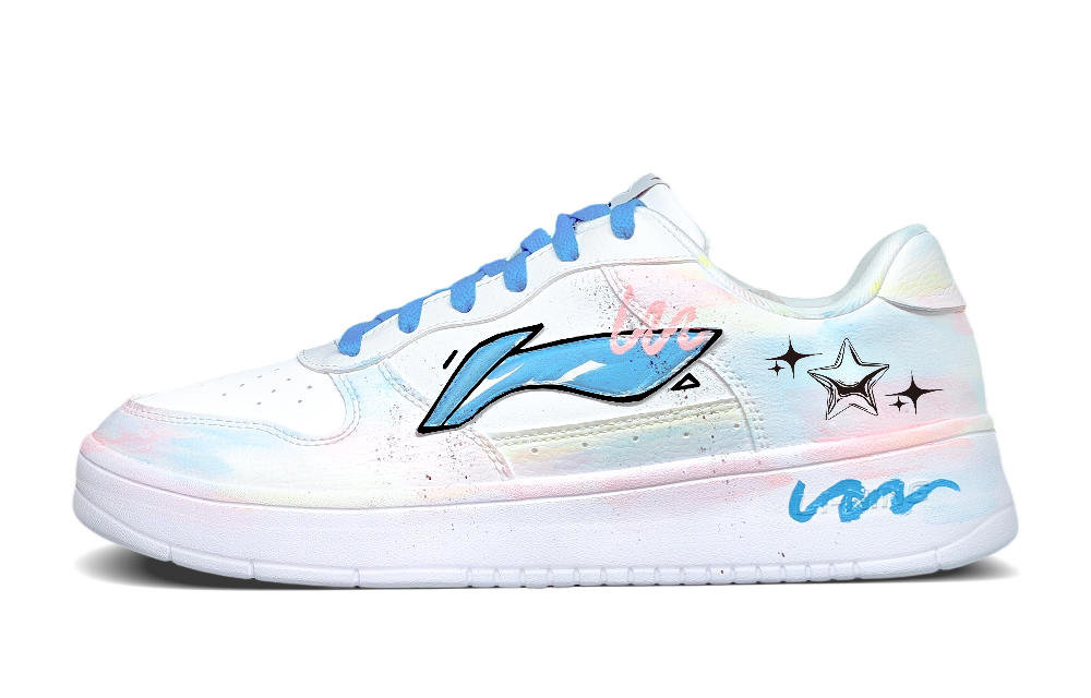 LiNing Pontoon Boats Slip Resistant, Abrasion Resistant, Breathable Low top Skateboard Shoes Men's White Blue Pink