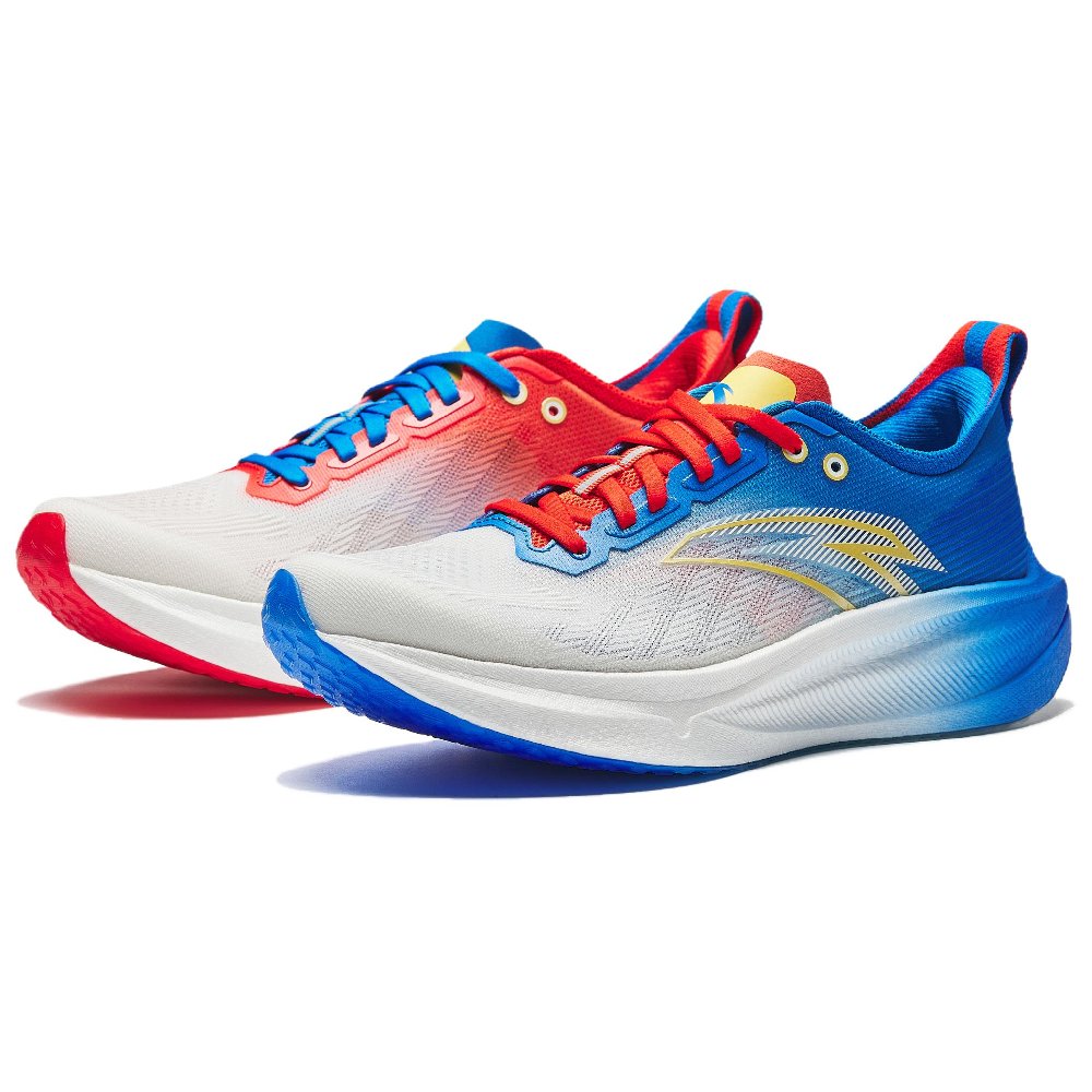 ANTA Mario 2 Running Shoes Men's Low Top Left Ivory White Aurora Blue Right Ivory White Flame Orange Red