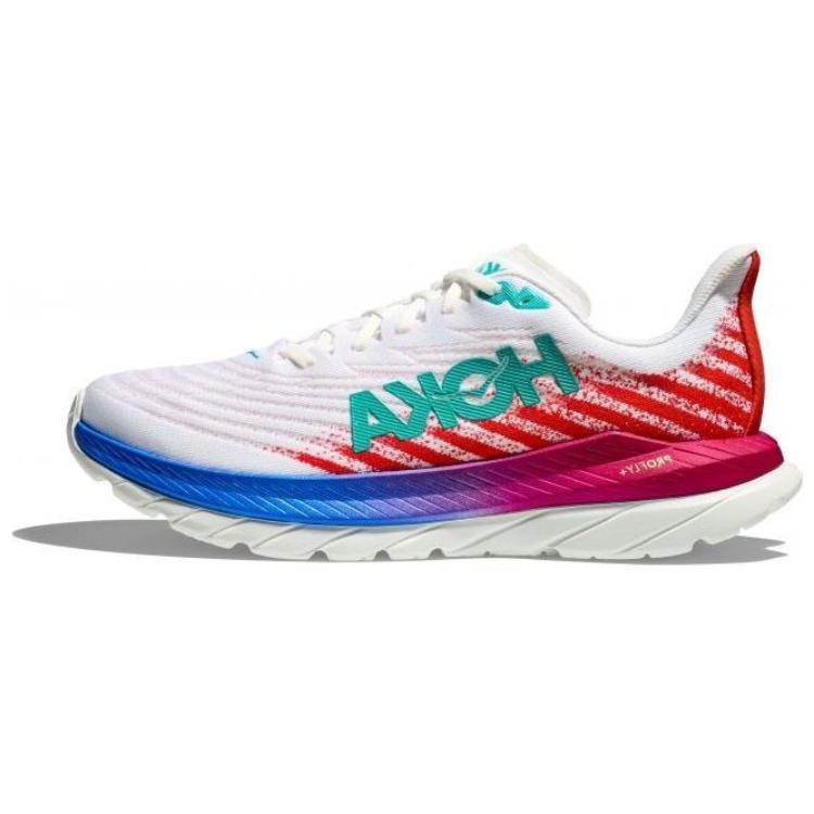 HOKA ONE ONE Mach 5 Wide 2E Cushioning, Wear Resistant Low Top Running Shoes Men's White Red Green