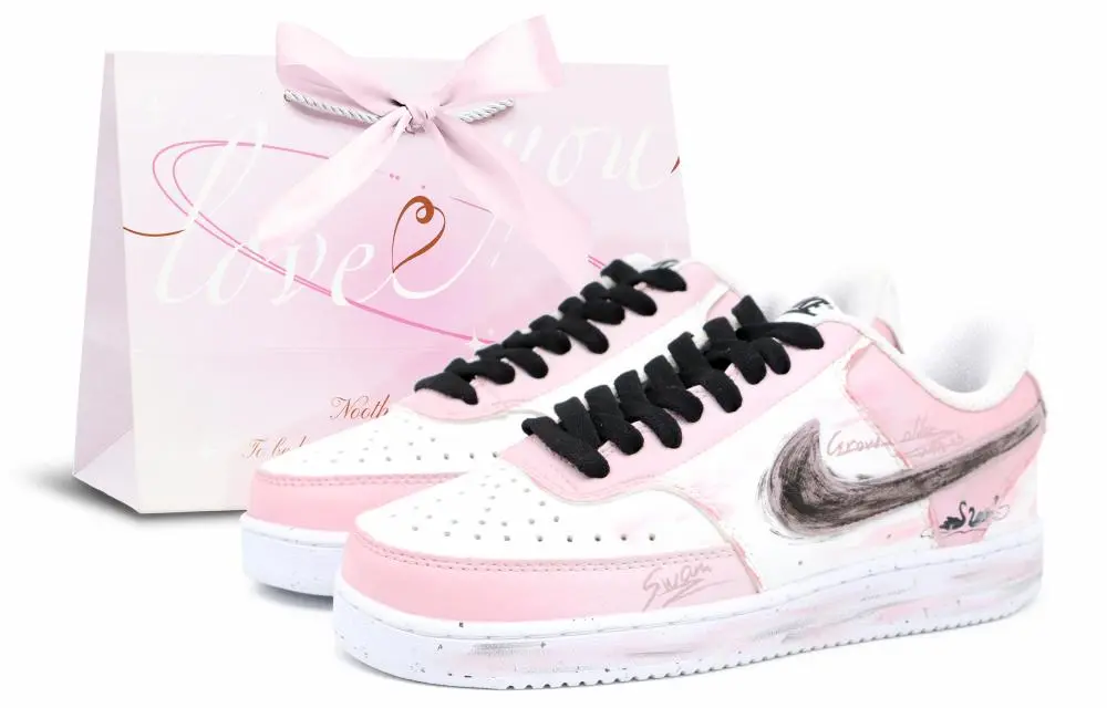 Nike Court Vision 1 Cushioning, Wear Resistant Low top Skateboard Shoes Men's Pink White