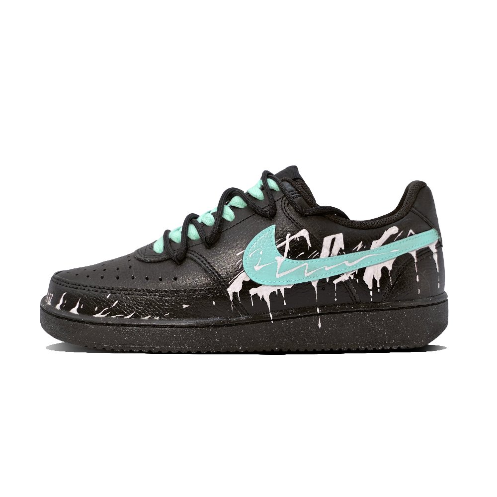 Nike Court Vision 1 Anti-Slip Wear-Resistant Low-Top Skateboard Shoes Unisex Black Cyan