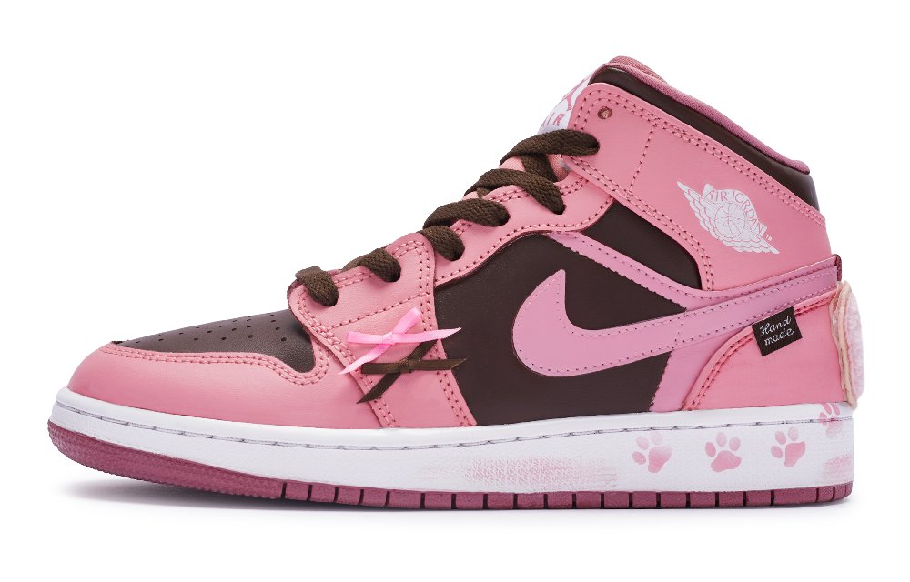 Jordan Air Jordan 1 Mid Mid-Top Vintage Basketball Shoes GS Pink Brown