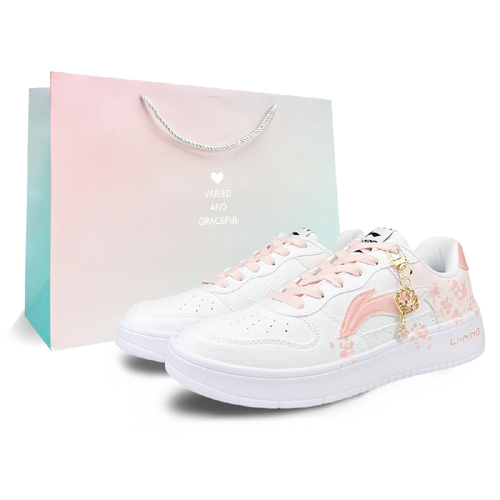 LiNing Pontoon Boats Anti-Slip Wear-Resistant Breathable Height Increasing Low-Top Skateboard Shoes Men's White Pink