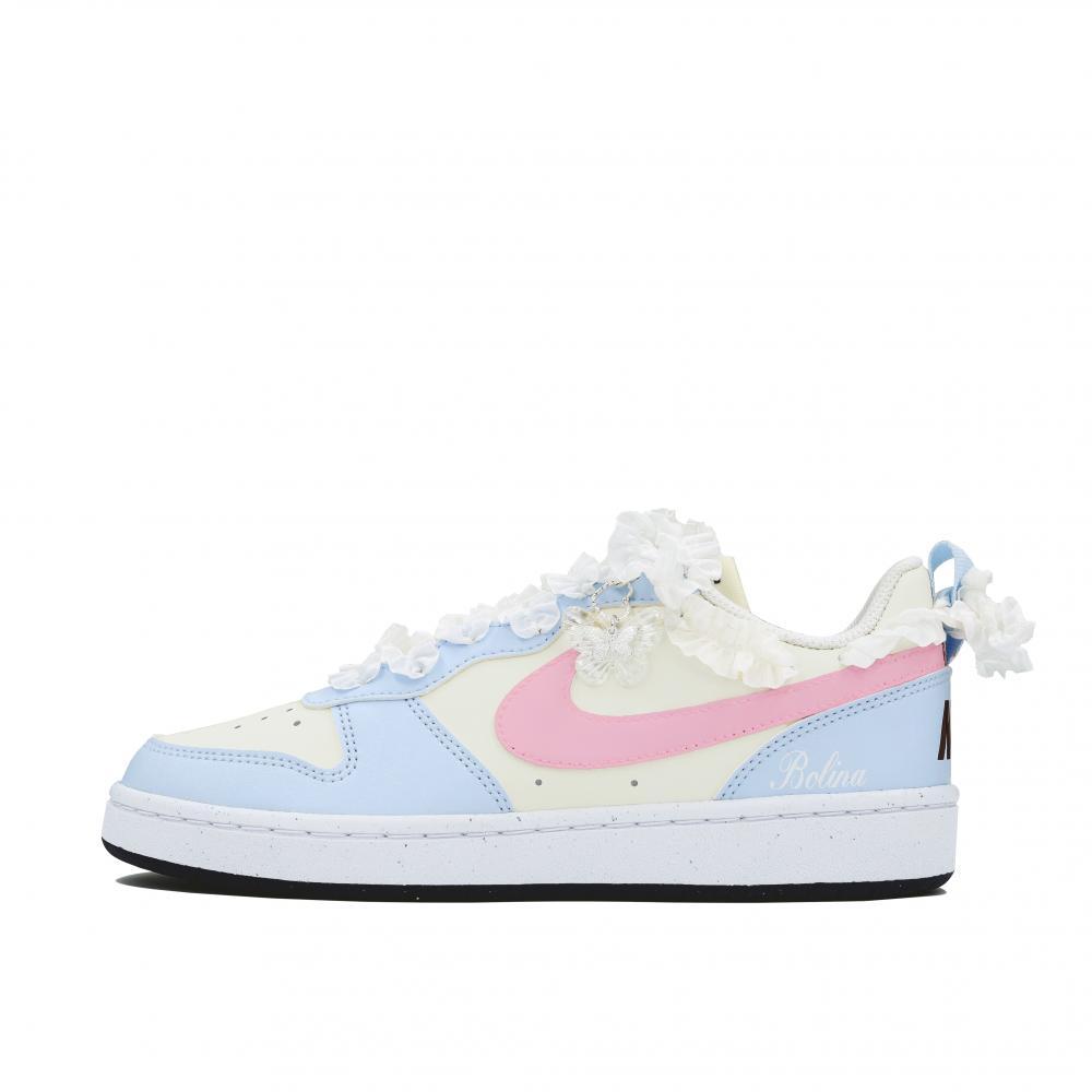 Nike Court Borough Skateboard Shoes Women's Low-Top Blue Beige/Pink