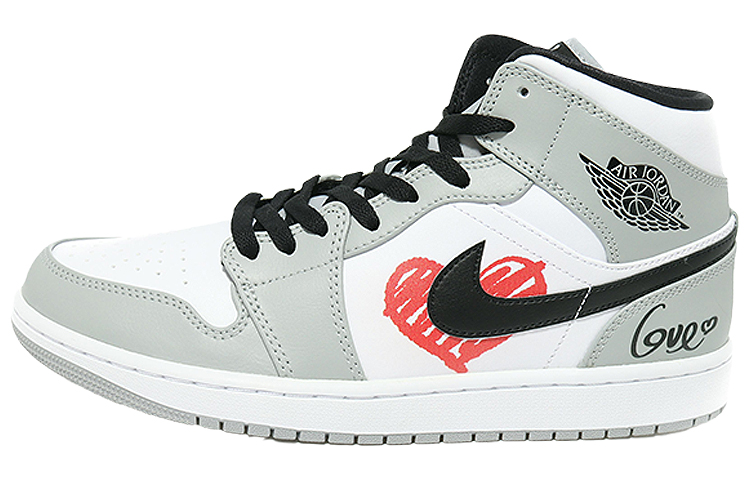 Jordan Air Jordan 1 Mid High-Top Vintage Basketball Shoes Men's Gray Red Black