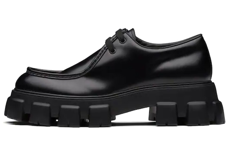 PRADA Monolith Lace-Up Shoe Black Brushed Leather