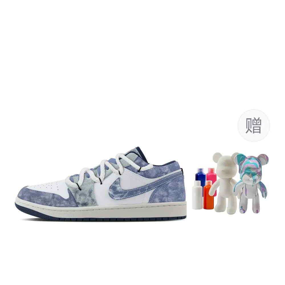 Jordan Air Jordan 1 Nebula, Fluid Bear Abrasion Resistant Low top Vintage Basketball Shoes Men's White Blue