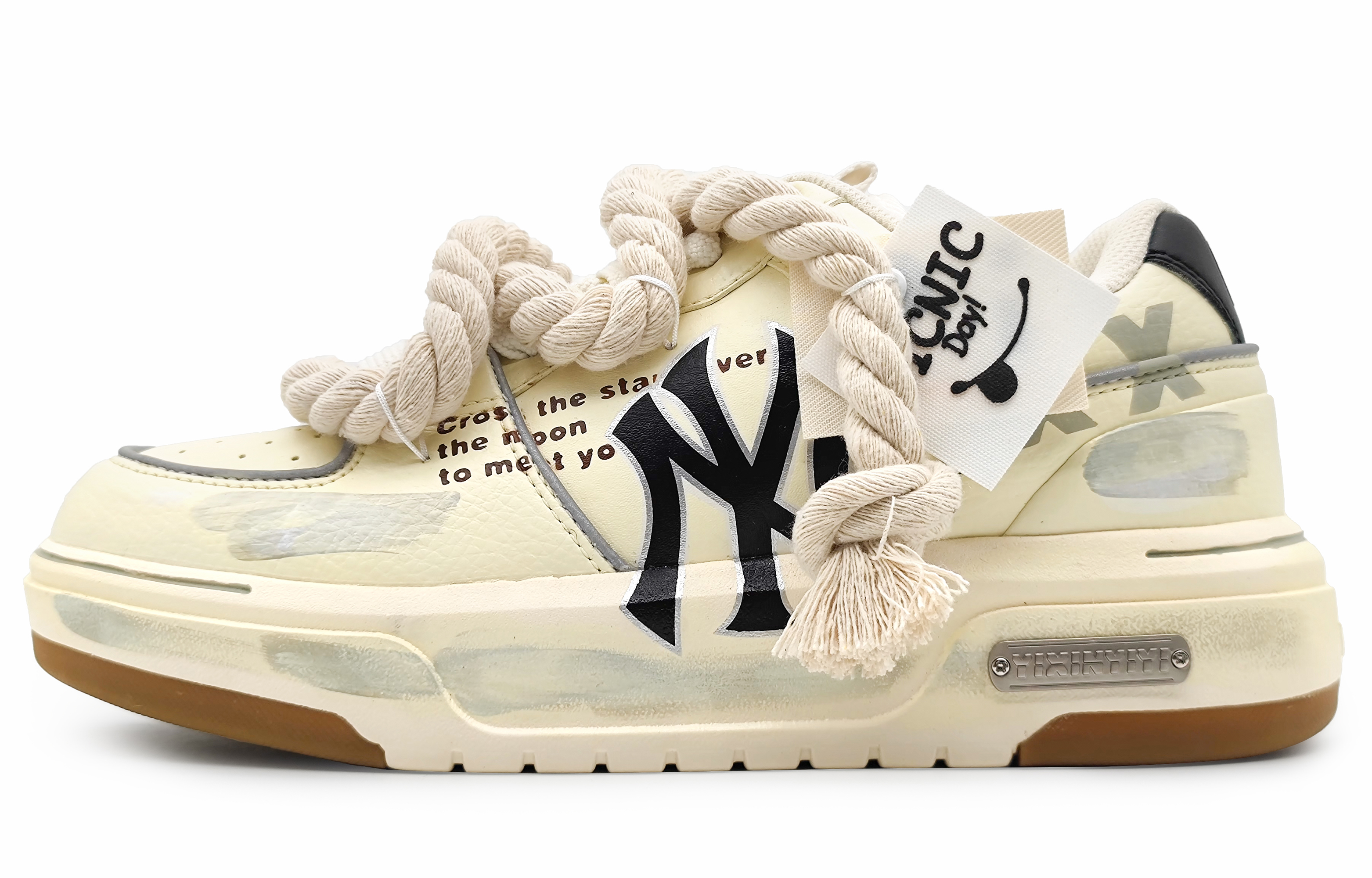 MLB Chunky Liner Anti-Slip And Wear-Resistant Height Increasing Low-Top Skateboard Shoes Unisex Light Yellow