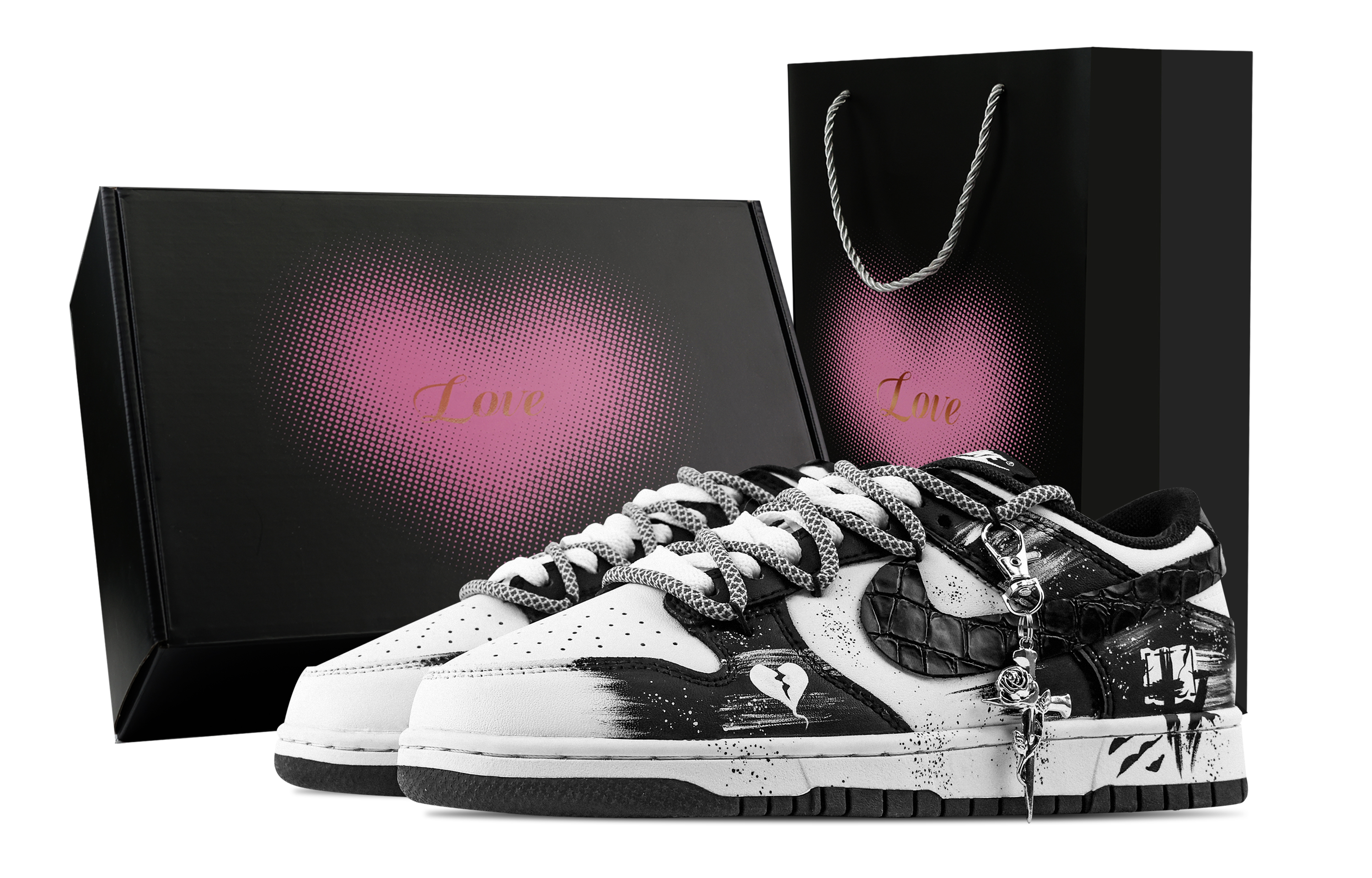 Nike Dunk Heartbreak Remains, Heart Box Abrasion Resistant Slip Resistant Low top Skateboard Shoes Unisex Black White