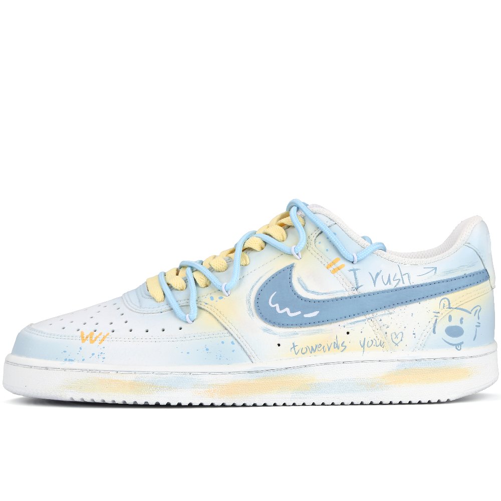 Nike Court Vision 1 Skateboard Shoes Unisex Low Top White Blue Yellow