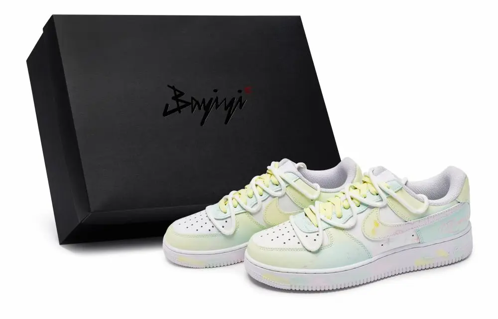 Nike Air Force 1 811 Manufacturing, Sea Salt Lemon, Special Shoe Box Low top Skateboard Shoes Unisex White Yellow Green