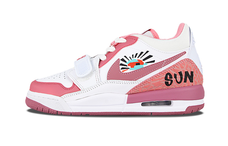 Jordan Legacy 312 Sunset Wild Painting Cushioned Slip-Resistant Low-Top Vintage Basketball Shoes GS Pink White
