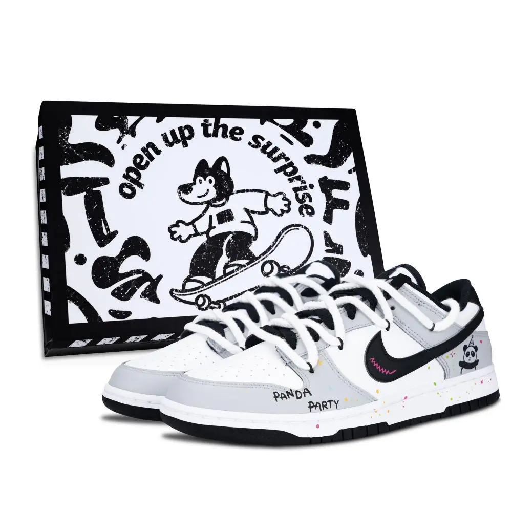 Nike Dunk Black White, Party Abrasion Resistant Low top Skateboard Shoes Unisex Gray