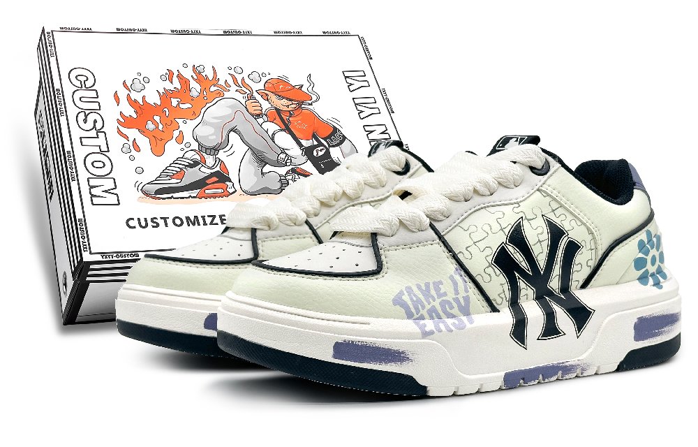 MLB Chunky Liner Wear-Resistant Height Increasing Low-Top Skateboard Shoes Unisex Light Yellow Green