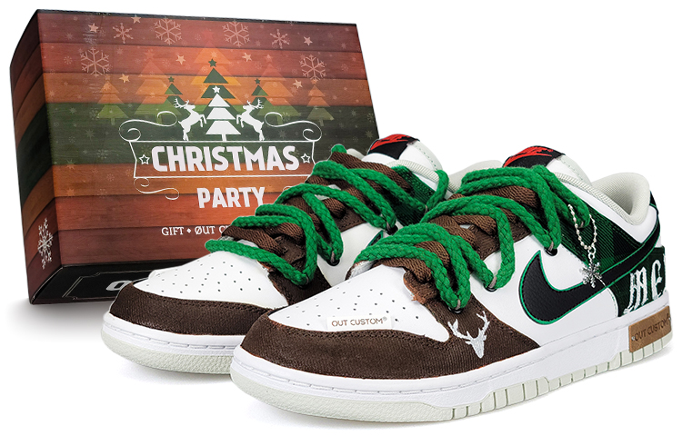 Nike Dunk Retro Low-Top Skateboard Shoes Men's White Brown Green Black