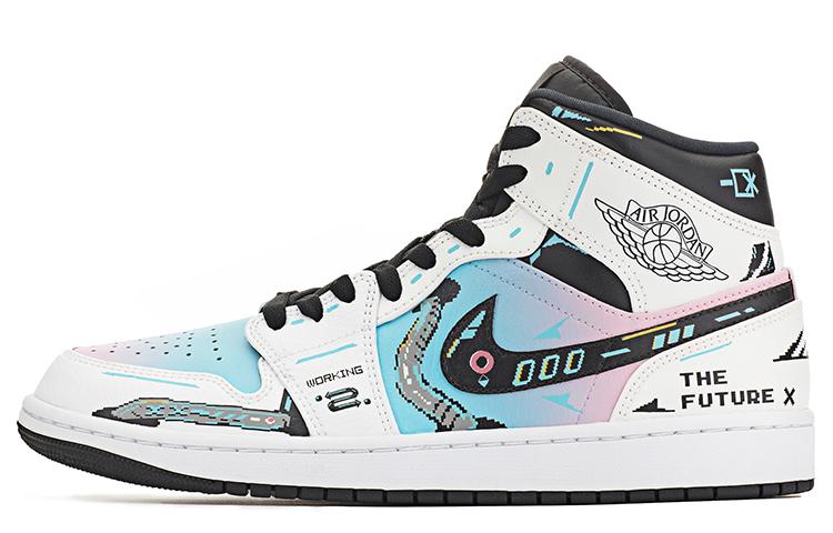 Jordan Air Jordan 1 Mid FZBB Anti Slip Wear Resistant High Top Vintage Basketball Shoes Men's Blue Pink