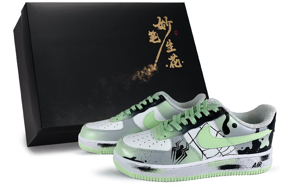 Nike Air Force 1 Wondrous Pen, Lethal Venom Anti Slip Wear Resistant Low Top Skateboard Shoes Unisex Black White Green