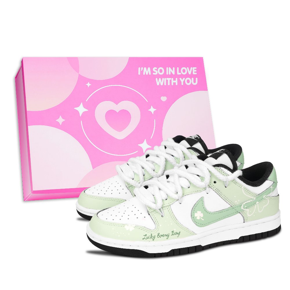 Nike Dunk Black White, Green Road Lucky Abrasion Resistant Low Top Skateboard Shoes Unisex Green