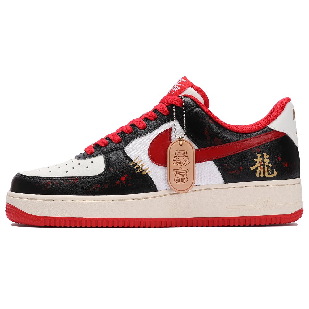 Nike Air Force 1 Slip-Resistant Cushioning Wear-Resistant Low-Top Skateboard Shoes Unisex Black Red