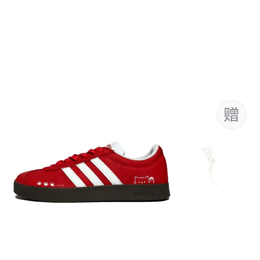 Adidas VL COURT 2.0 Smoky Red Cat Paw Abrasion Resistant Low top Skateboard Shoes Women's Scarlet
