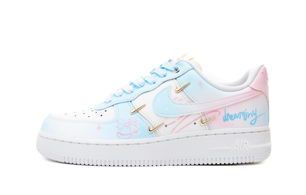 Nike Air Force 1 Blue Bell Trace Abrasion Resistant Low top Skateboard Shoes Women's White