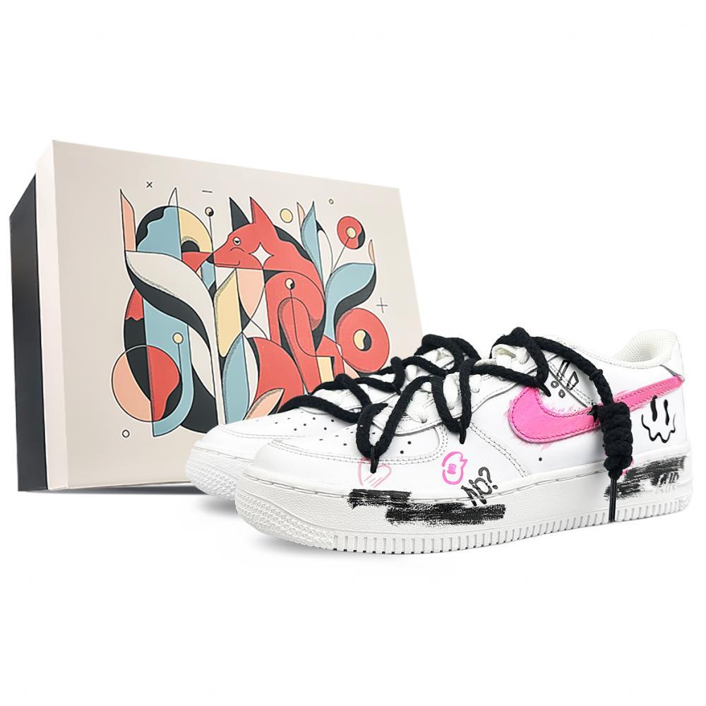Nike Air Force 1 Anti-Slip Wear-Resistant Low-Top Skateboard Shoes Women's White Black Pink