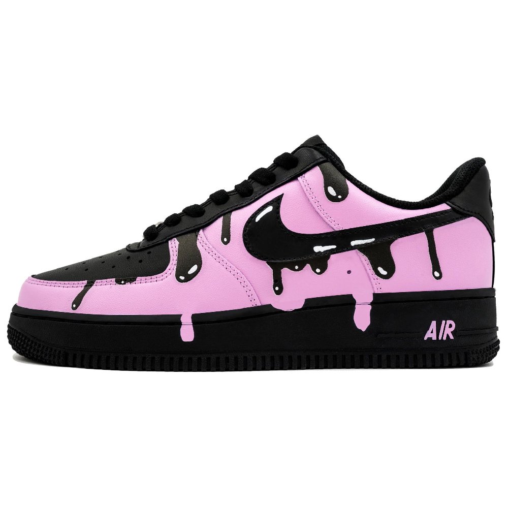 Nike Air Force 1 Myriad Flowers Entwined, Dissolving Ink Electric Glow Pink Low Top Skateboard Shoes Unisex Black Pink