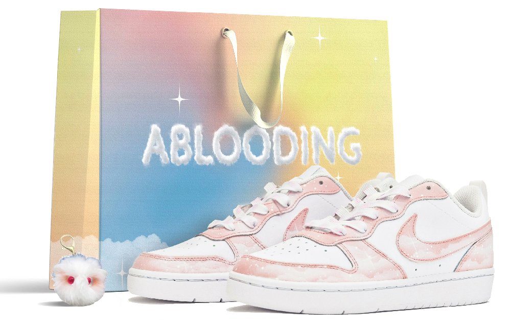 Nike Court Borough Low ABLOODING Starry Sky Collection, Pink Starry Sky, Starry Sea Low Top Skateboard Shoes GS Pink